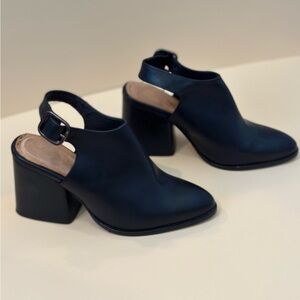 Black Leather Heeled Mules